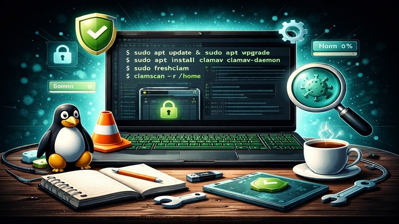 Instalación de antivirus de código abierto ClamAV en Linux usando terminal en un entorno seguro
