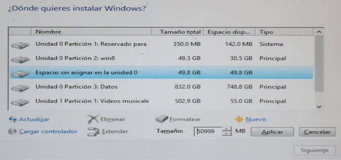 Unidades disponibles en Windows7