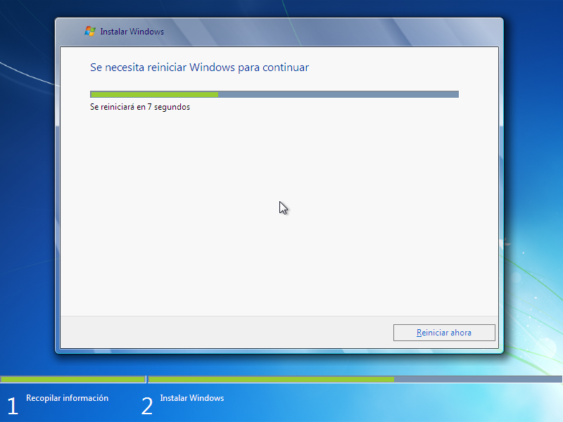 Listo para reiniciar Windows7