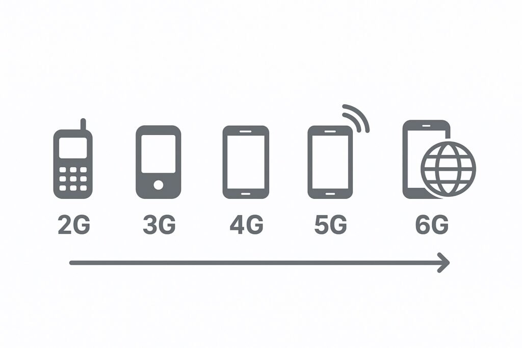 Evolución de las redes móviles de 2G a 6G en una línea de tiempo