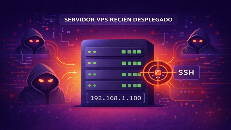 Servidor VPS recién desplegado recibiendo ataques automatizados por SSH antes de aplicar medidas de seguridad en Ubuntu 22.04