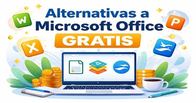 Alternativas a Microsoft Office gratis con LibreOffice, OnlyOffice y OpenOffice en laptop mostrando herramientas ofimáticas en Linux y Windows