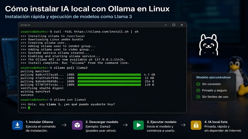 Cómo instalar IA local con Ollama en Linux paso a paso ejecutando modelos como LLaMA 3