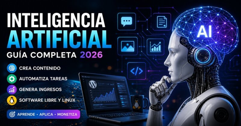 Inteligencia artificial en 2026 aplicada a creación de contenido, automatización y generación de ingresos con software libre y WordPress