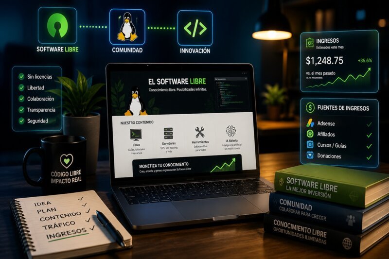 Cómo monetizar con software libre usando Linux, código abierto e inteligencia artificial para generar ingresos online