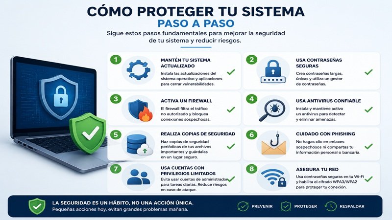 pasos para proteger un sistema en seguridad informática con medidas básicas