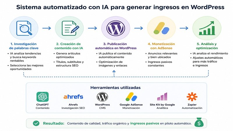 Sistema automatizado con IA para generar ingresos en WordPress con AdSense