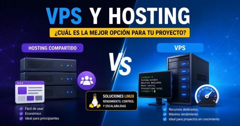 Comparativa VPS y Hosting para WordPress y Linux mostrando diferencias de rendimiento, escalabilidad y recursos dedicados
