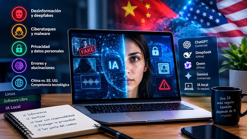 Riesgos reales de la inteligencia artificial: desinformación, ciberataques, privacidad y errores de IA